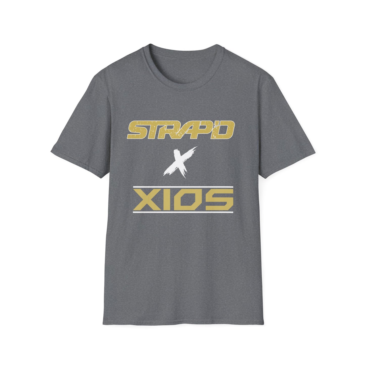 Stylish Unisex Softstyle T-Shirt with STRAP'D and XIOS Design | Casual Wear, Unique Gifts, Comfortable Apparel